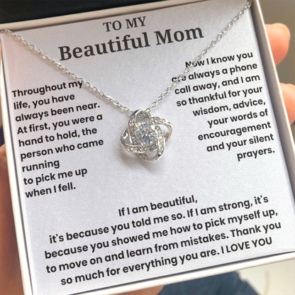 To My Beautiful Mom - I Love You - Love Knot Necklace